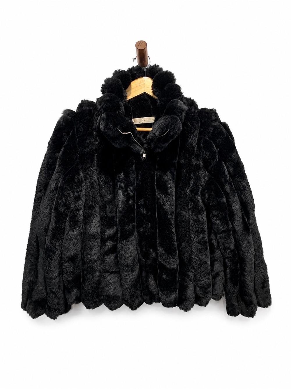 Black Faux Fur Paneled Zip Front Jacket Coat